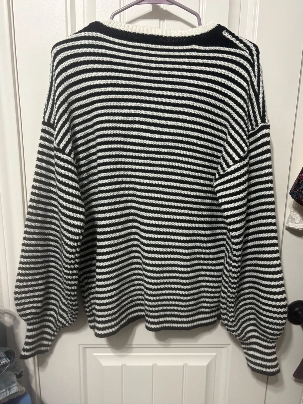 JODIFL Black and White Striped Scoop Neck Sweater